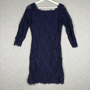 Diane Von Furstenberg Womens 6 Navy Blue Floral Lace Zarita Shift Dress ASO